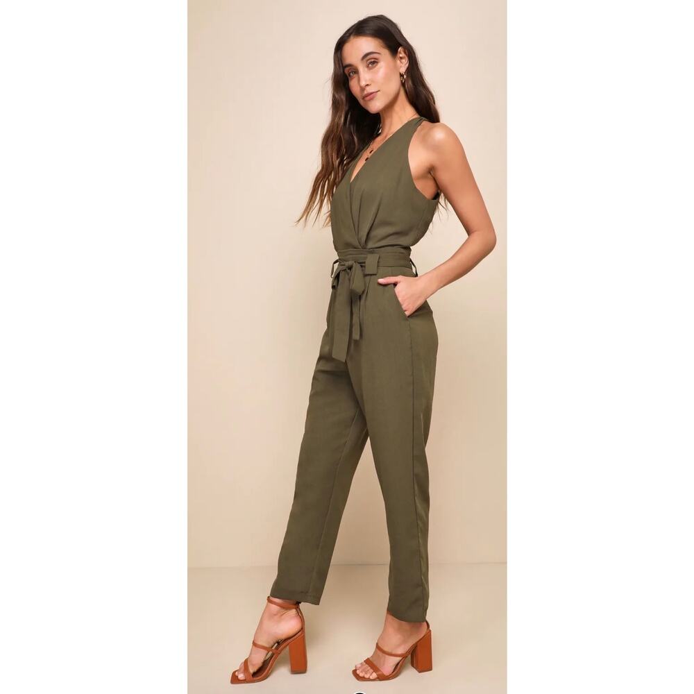 Lulu’s In The City Olive Surplice Sleeveless Jumpsuit M NWT - Picture 2 of 11